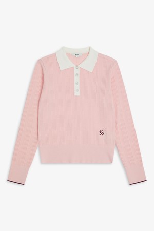 배색 포인트 폴로 스웨터_PINK-a