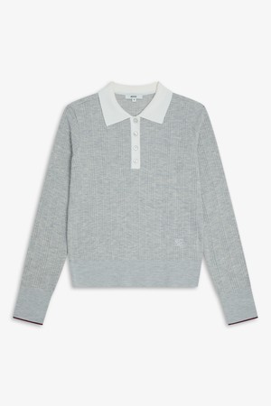 배색 포인트 폴로 스웨터_GREY-a