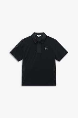 등판 우븐 하이브리드 반팔 카라 티셔츠_BLACK-a