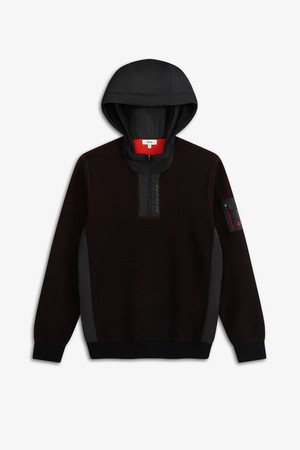 우븐 하이브리드 하프집업 풀오버_BLACK-a