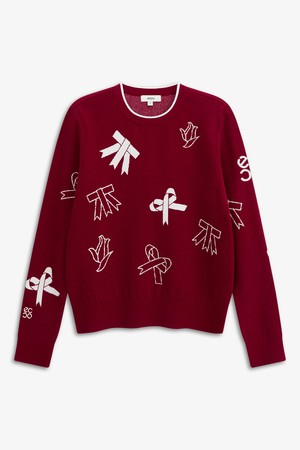 리본패턴 라운드 풀오버_WINE-a