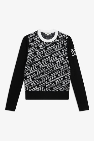 WOMEN 로고 조직감 긴팔 풀오버_BLACK-a