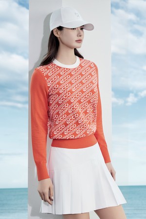 WOMEN 로고 조직감 긴팔 풀오버_ORANGE-a