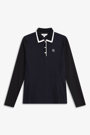 WOMEN 골조직 믹스 긴팔 티셔츠_BLACK-a