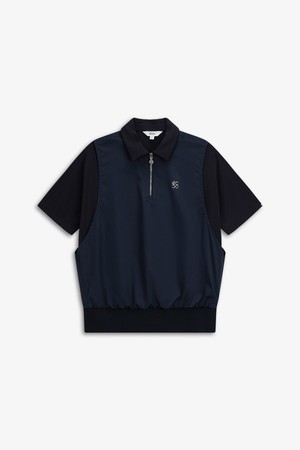 WOMEN 우븐 하이브리드 반팔 티셔츠_NAVY-a