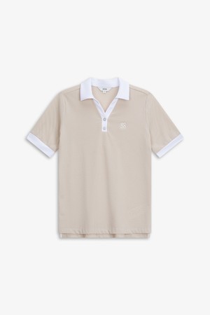 WOMEN 변형 조직 5부 소매 티셔츠_BEIGE-a