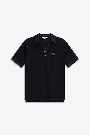 WOMEN 변형 조직 5부 소매 티셔츠_BLACK-a