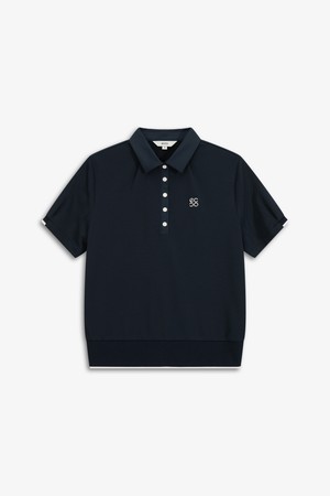 WOMEN 블루종 피케 반팔 티셔츠_NAVY-a