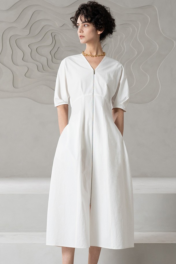 cordinary - 반소매 원피스 - Mid-length linen daily dress - white