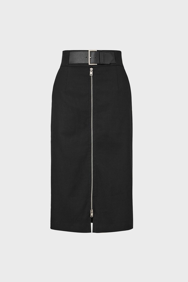 cordinary - 미디스커트 - Belted two-way zipper dobby skirt - black