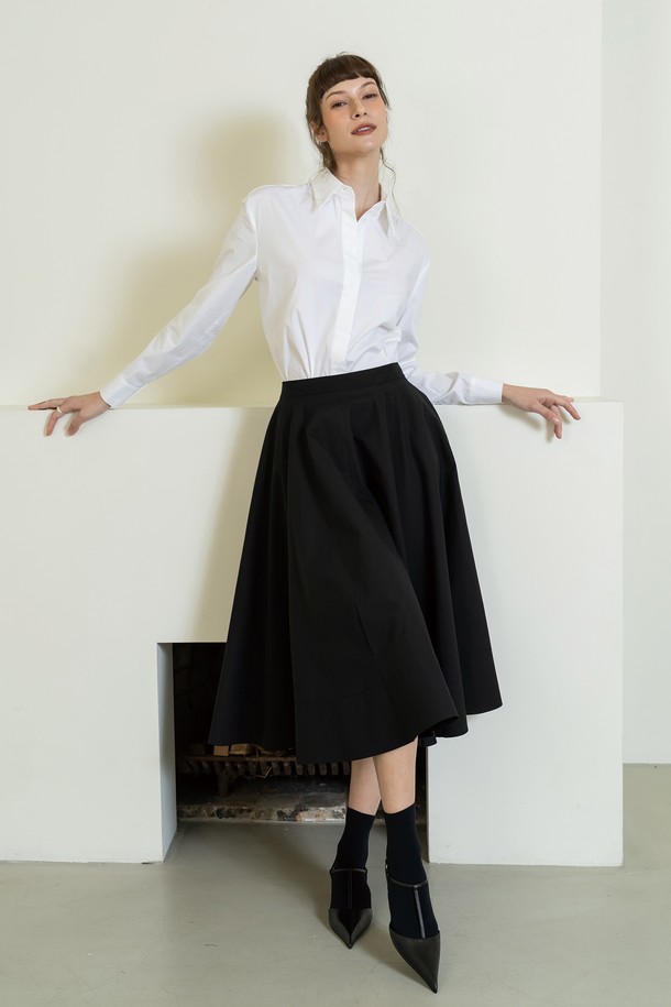 cordinary - 미디스커트 - Hidden tucking banding full skirt - black