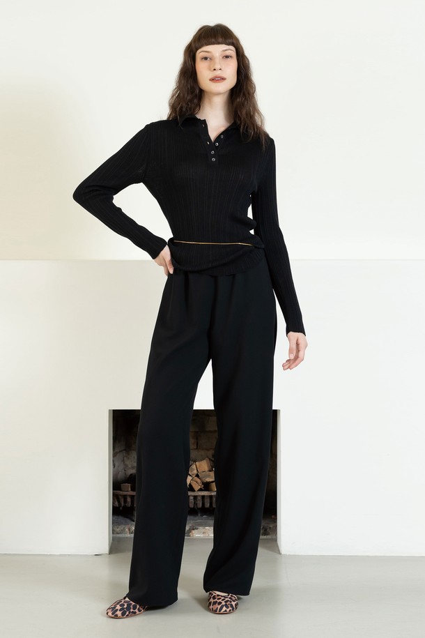 cordinary - 롱/미디팬츠 - Crepe straight banding pants - black