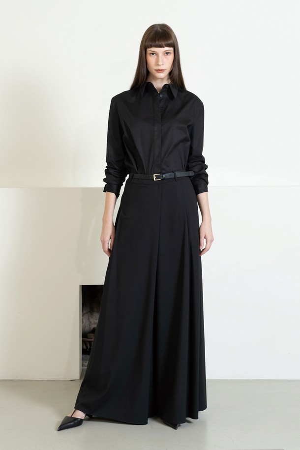 cordinary - 롱/미디팬츠 - Wide silky wrap trousers with belt - black