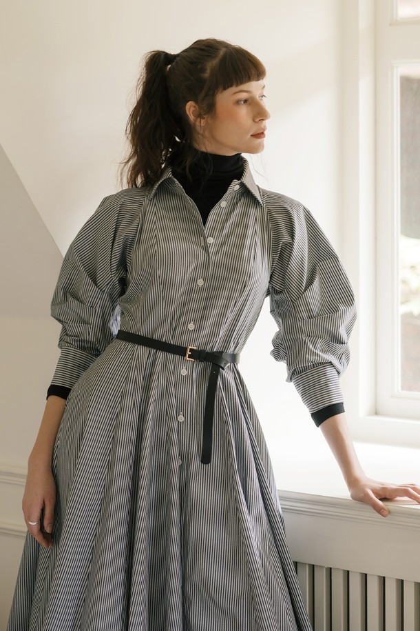 cordinary - 긴소매 원피스 - Curve short sleeves shirt dress - grey