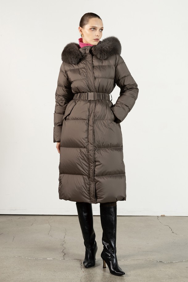 cordinary - 패딩 - Out pocket long goose padded coat - khakibrown