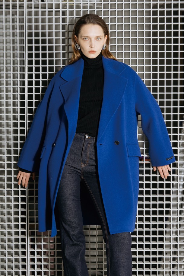 cordinary - 코트 - Wide collar double handmade half coat - blue