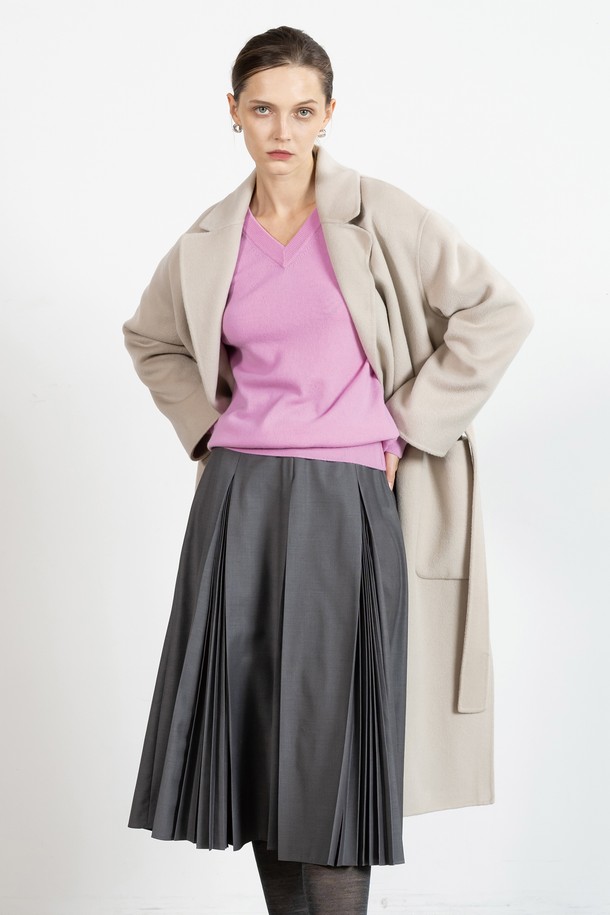 cordinary - 코트 - Robe belted feminine cashmere coat - lightgrey