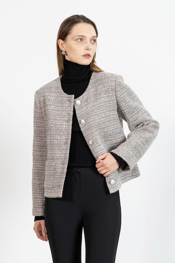 cordinary - 자켓 - Classic boucle tweed wool jacket - bokashigrey