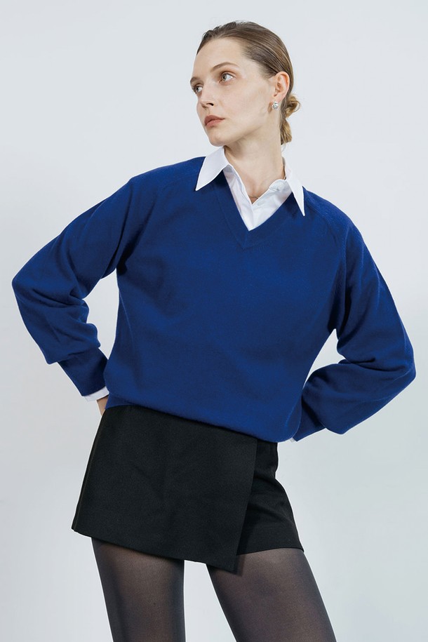 cordinary - 스웨터 - Super cashmere loose fit v-neck knitwear - blue