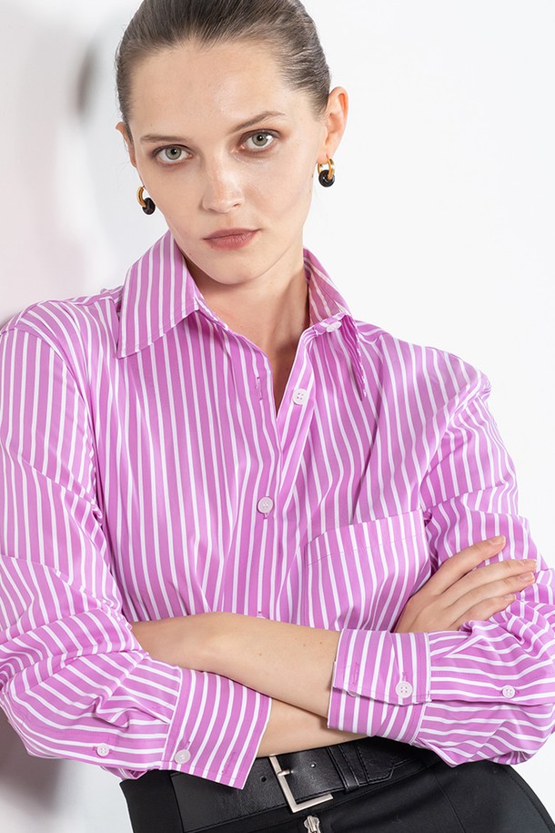 cordinary - 셔츠 - Striped semi-slimline shirt - lavender