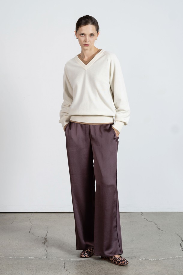 cordinary - 롱/미디팬츠 - Twill satin side tape banding pants - brown