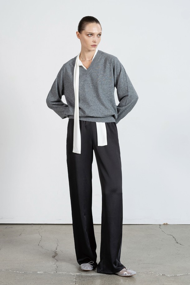 cordinary - 롱/미디팬츠 - Twill satin side tape banding pants - black