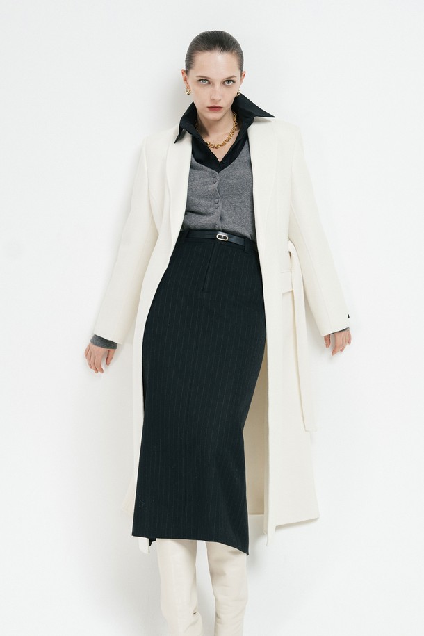 cordinary - 롱스커트 - Wool striped pencil skirt - black