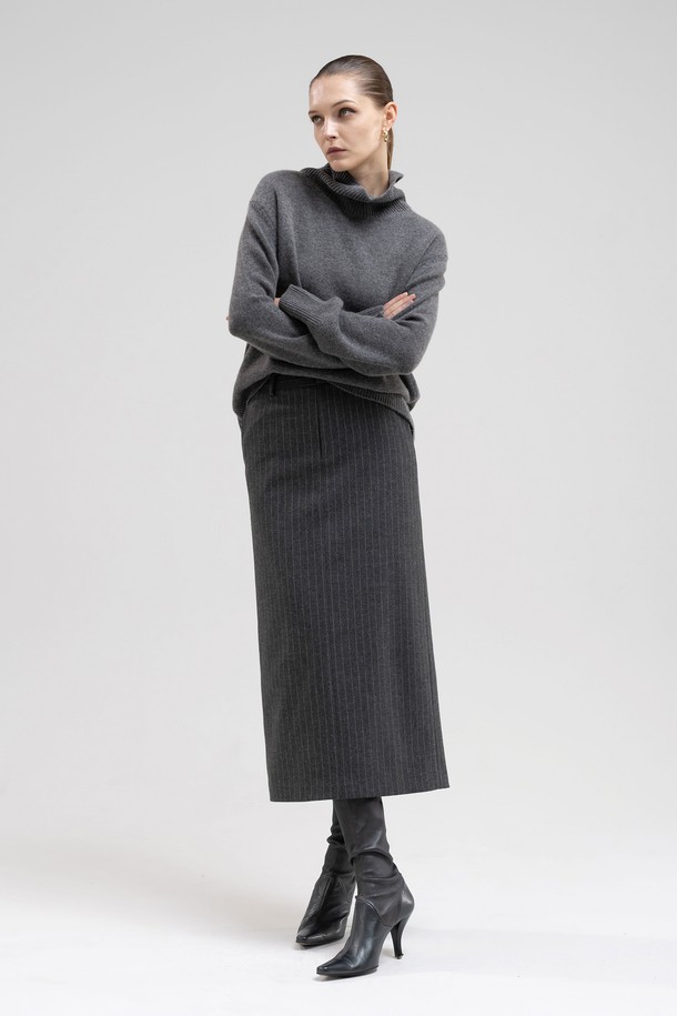 cordinary - 롱스커트 - Wool striped pencil skirt - grey