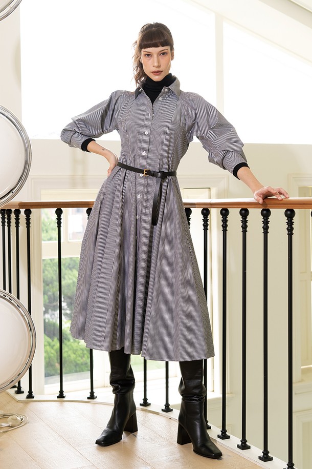 cordinary - 긴소매 원피스 - Curve short sleeves shirt dress - grey