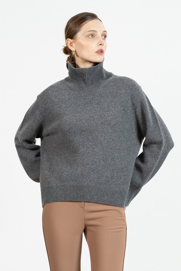 cordinary - 스웨터 - Extra fine wool slit turtle-neck - grey