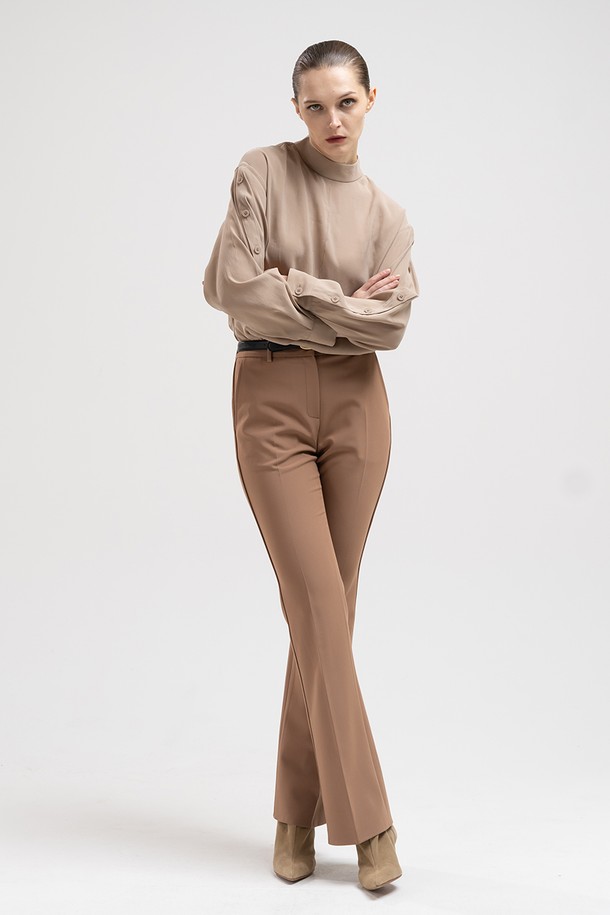 cordinary - 블라우스 - Drop shoulder buttons pointed blouse - beige