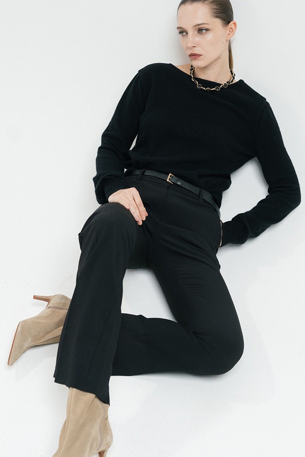 cordinary - 롱/미디팬츠 - Piping slim boot-cut pants - black