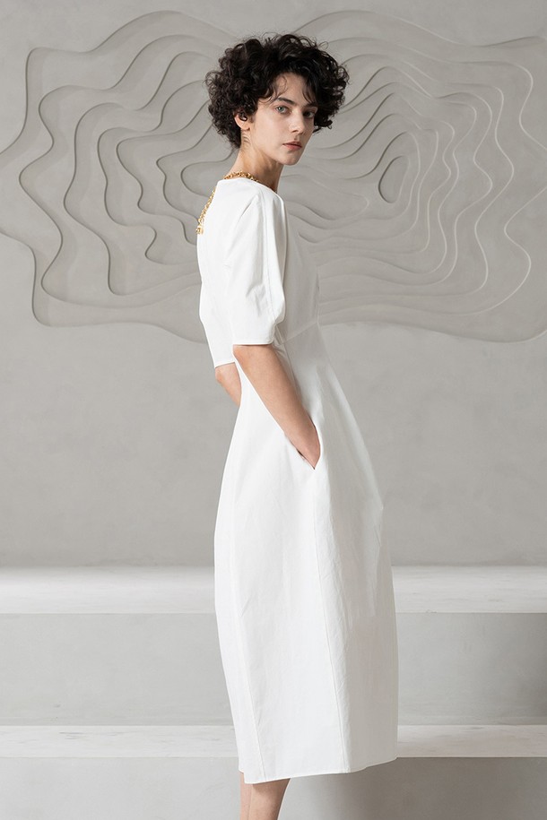 cordinary - 반소매 원피스 - Mid-length linen daily dress - white