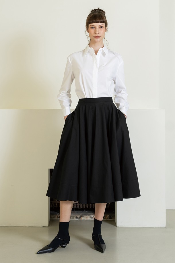 cordinary - 미디스커트 - Hidden tucking banding full skirt - black