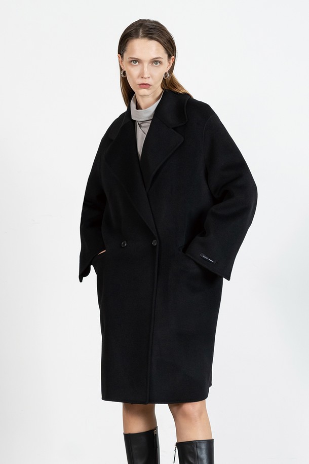 cordinary - 코트 - Wide collar double handmade half coat - black