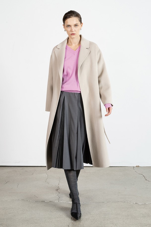 cordinary - 코트 - Robe belted feminine cashmere coat - lightgrey