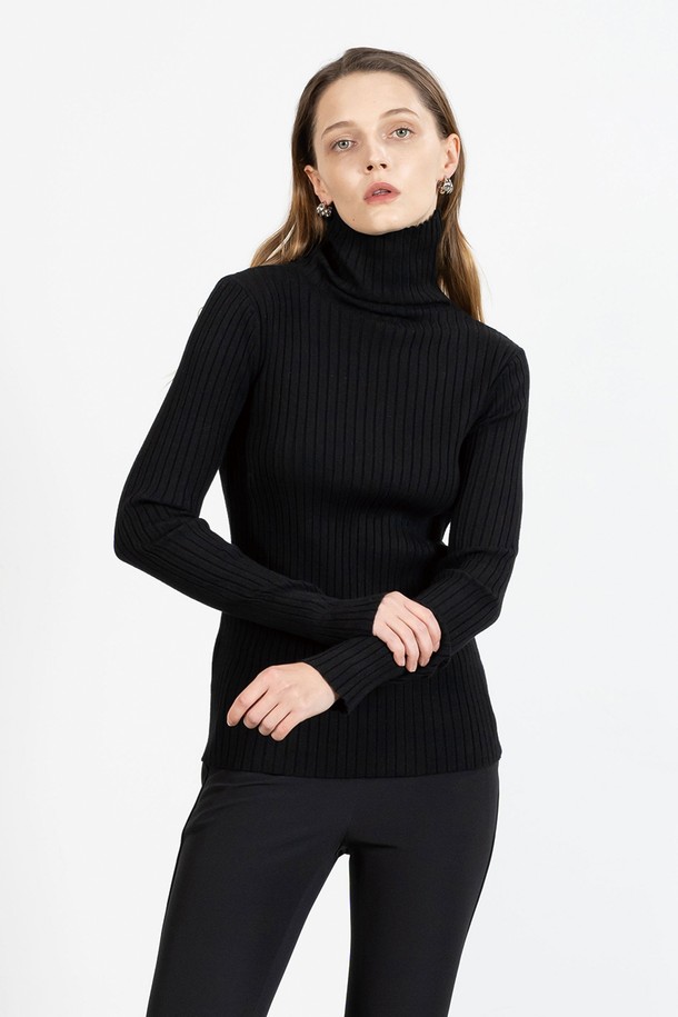 cordinary - 스웨터 - Soft ribbed turtleneck knit - black