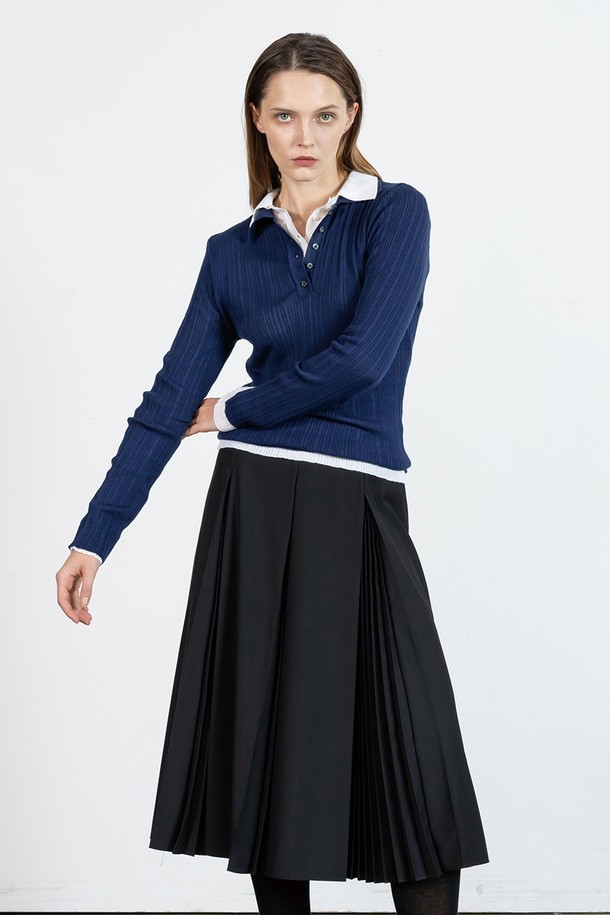 cordinary - 스웨터 - Collared see-through knitwear - navy