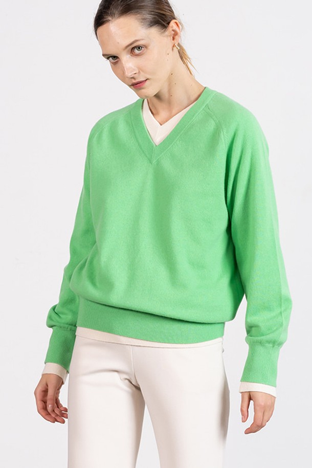 cordinary - 스웨터 - Super cashmere loose fit v-neck knitwear - green