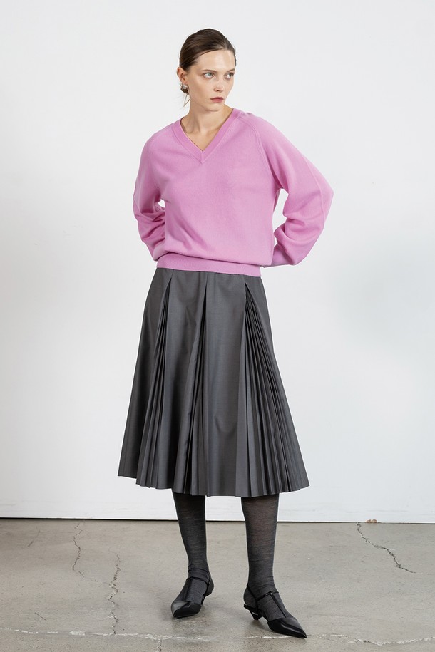 cordinary - 스웨터 - Super cashmere loose fit v-neck knitwear - pink