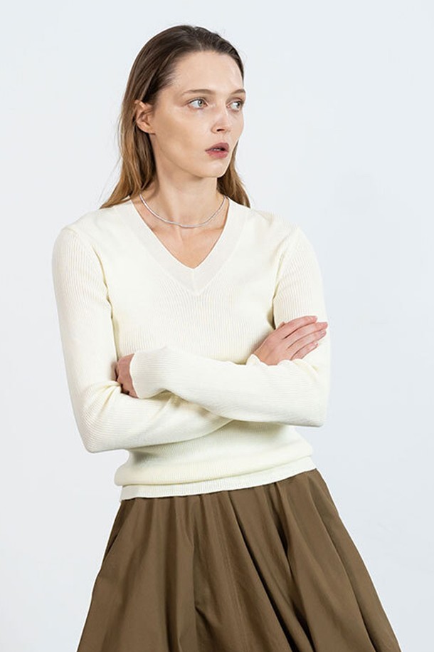 cordinary - 스웨터 - Wool V-neck knitwear - ivory