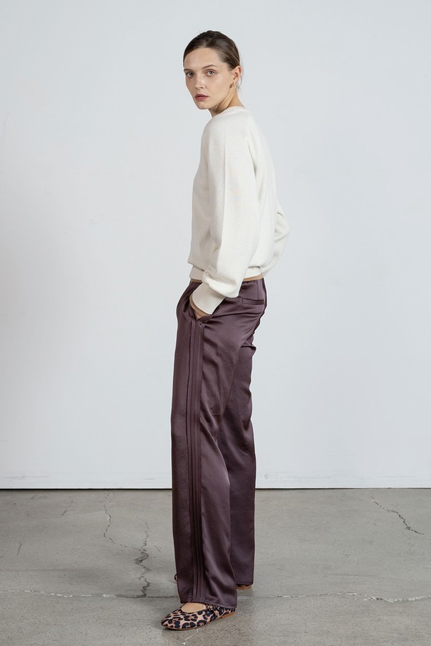 cordinary - 롱/미디팬츠 - Twill satin side tape banding pants - brown