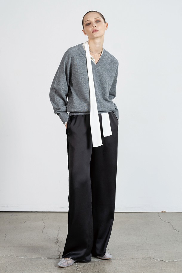 cordinary - 롱/미디팬츠 - Twill satin side tape banding pants - black