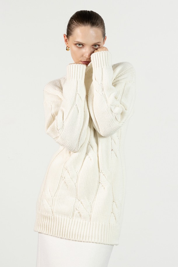 cordinary - 니트 원피스 - Cable turtleneck knitted dress - ivory