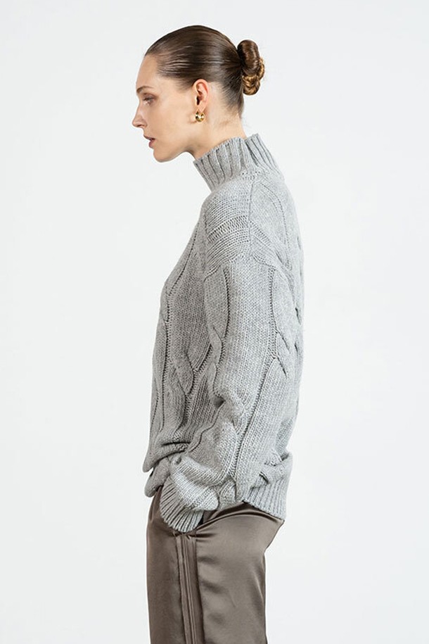 cordinary - 니트 원피스 - Cable turtleneck knitted dress - grey