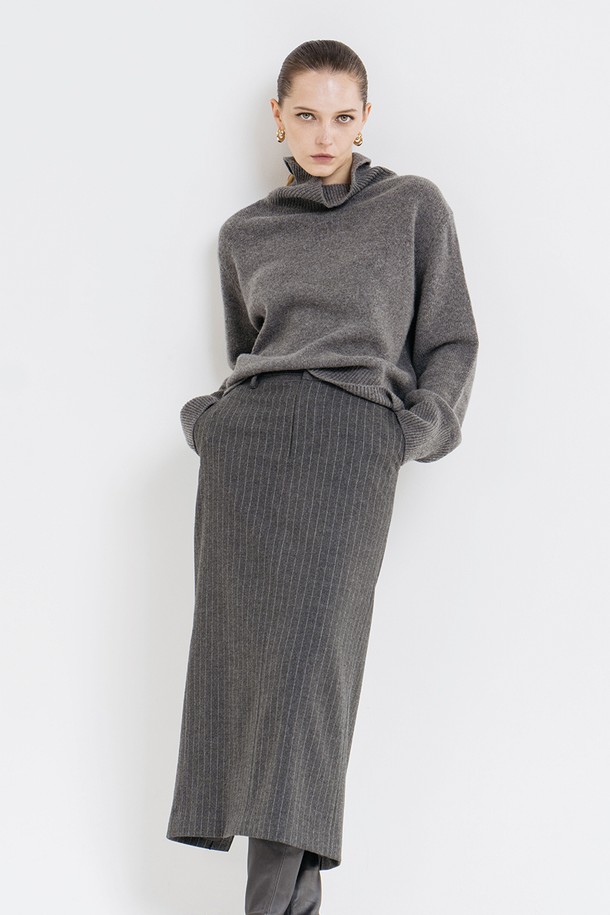 cordinary - 롱스커트 - Wool striped pencil skirt - grey