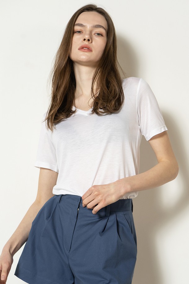 cordinary - 반소매 티셔츠 - V shaped neckline basic t-shirt - white