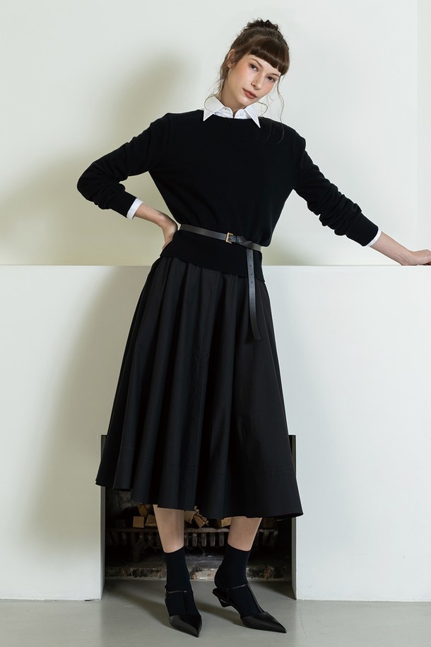 cordinary - 미디스커트 - Hidden tucking banding full skirt - black