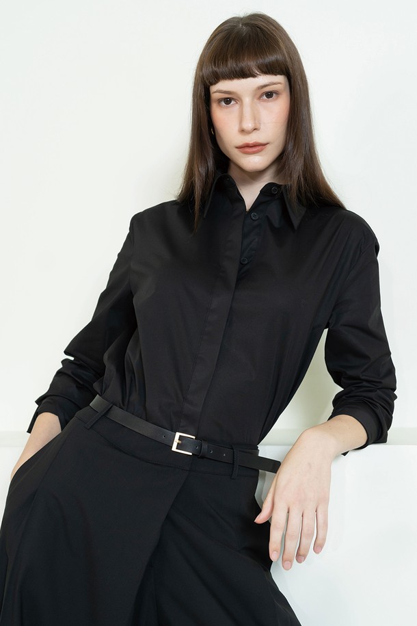 cordinary - 롱/미디팬츠 - Wide silky wrap trousers with belt - black