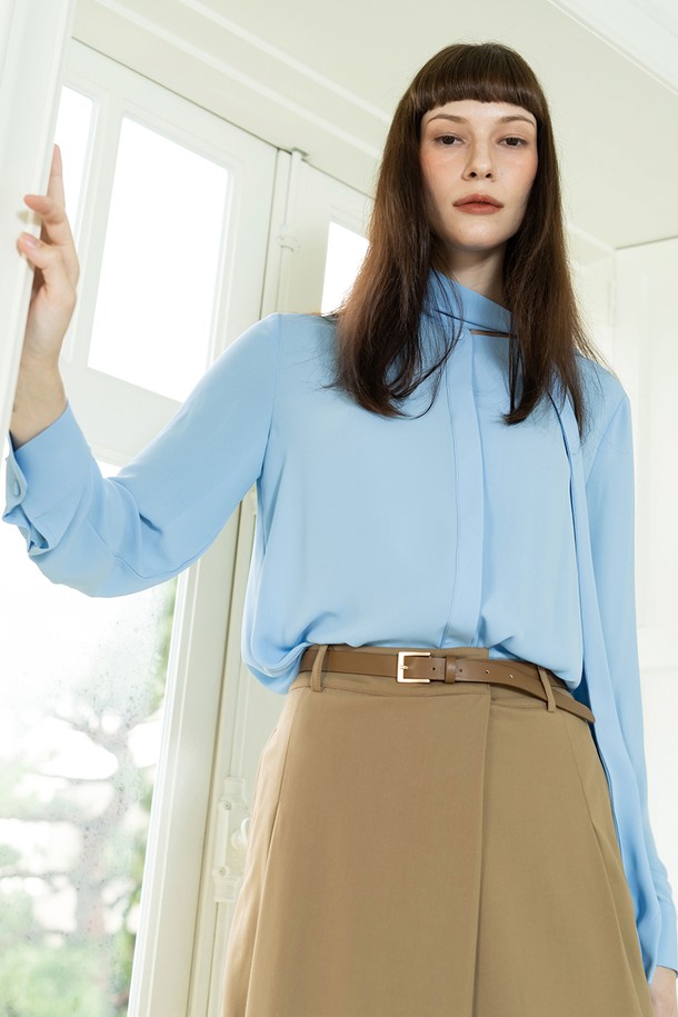 cordinary - 롱/미디팬츠 - Wide silky wrap trousers with belt - camel